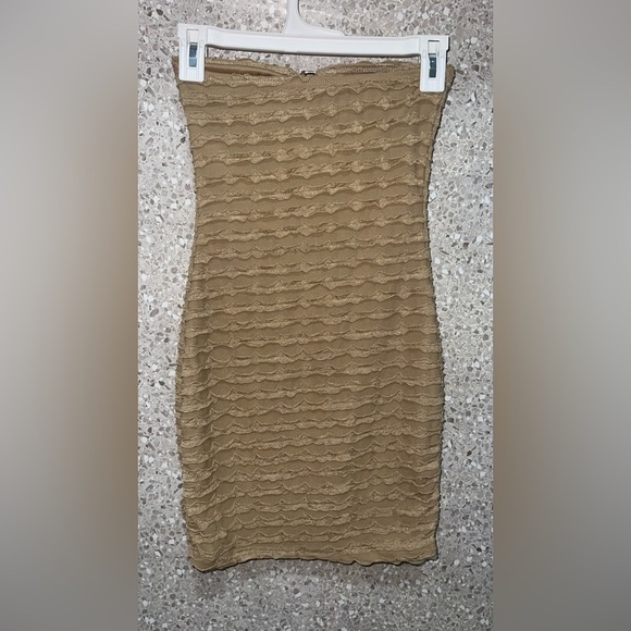 SHEIN Tan Ribbed Midi Pencil Skirt Cocktail - Picture 2 of 5